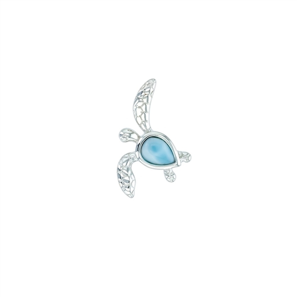 925 Sterling Silver Larimar Pear Shape Turtle Pendant 1.77 gm